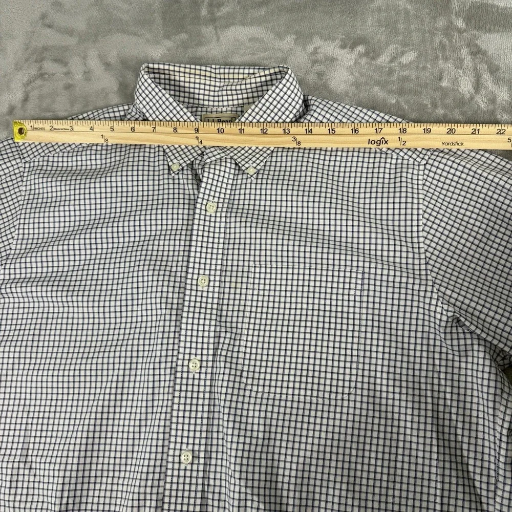 LL Bean Shirt Mens Large Black Blue Lines Wrinkle Resistant Button Down  0 MT78